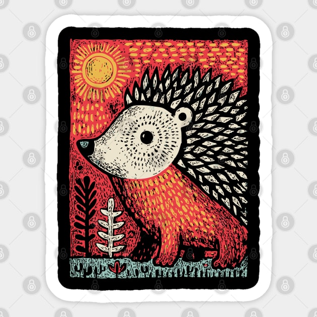 Folk Art Hedgehog | Red Woodland Storybook Sticker by TuncGK